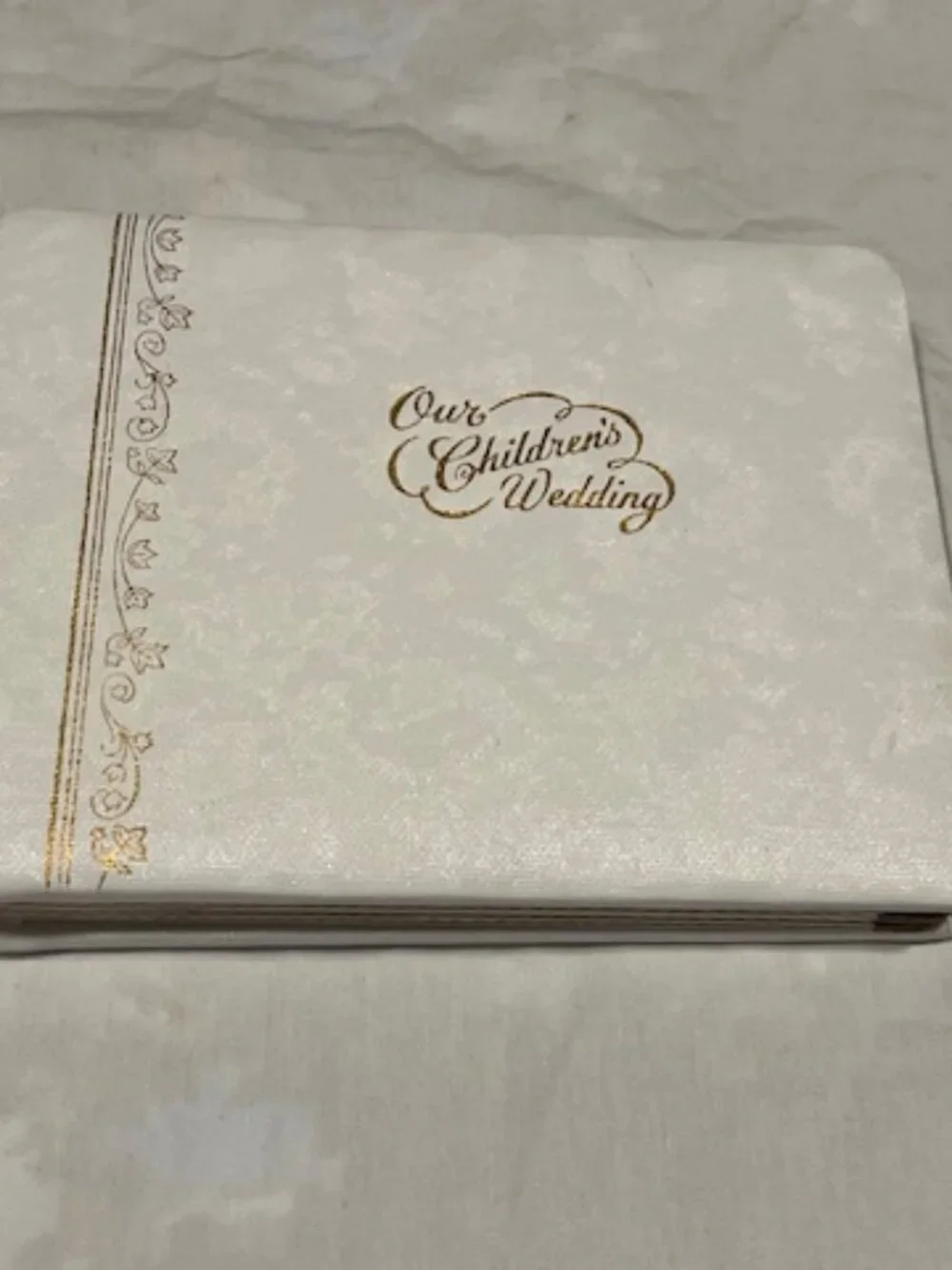VTG 70's Our Children's Wedding Photo Album Floral White Textured w/Gold Script